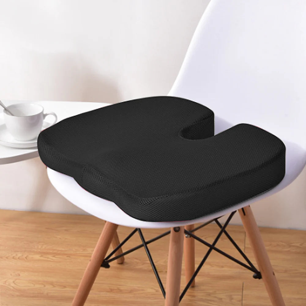 Orthopedic Memory Foam U-Shaped Coccyx Seat Cushion for Tailbone, Sciatica & Back Pain Relief - Mesh Black