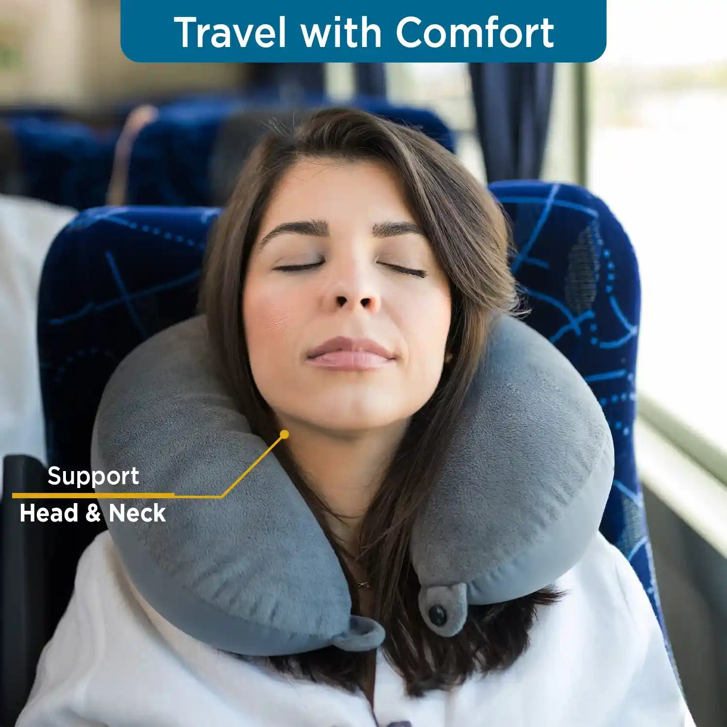 Travel Pillow for Neck with Memory Foam (Super-Soft) - Velvet Fabric