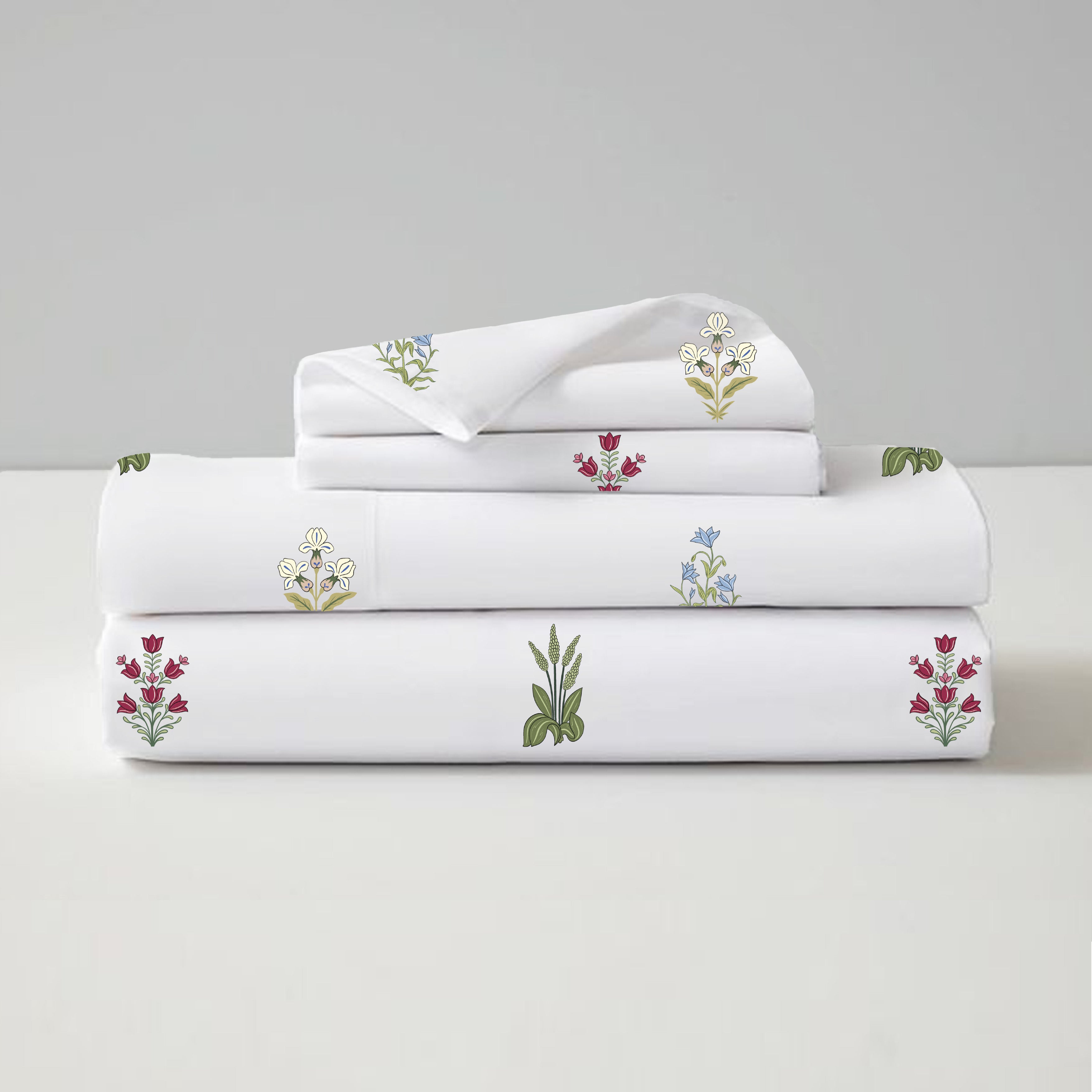 Jaipuri Floral Motifs, 100% Cotton Double Bedsheet, 180 TC with 2 Pillow Cover