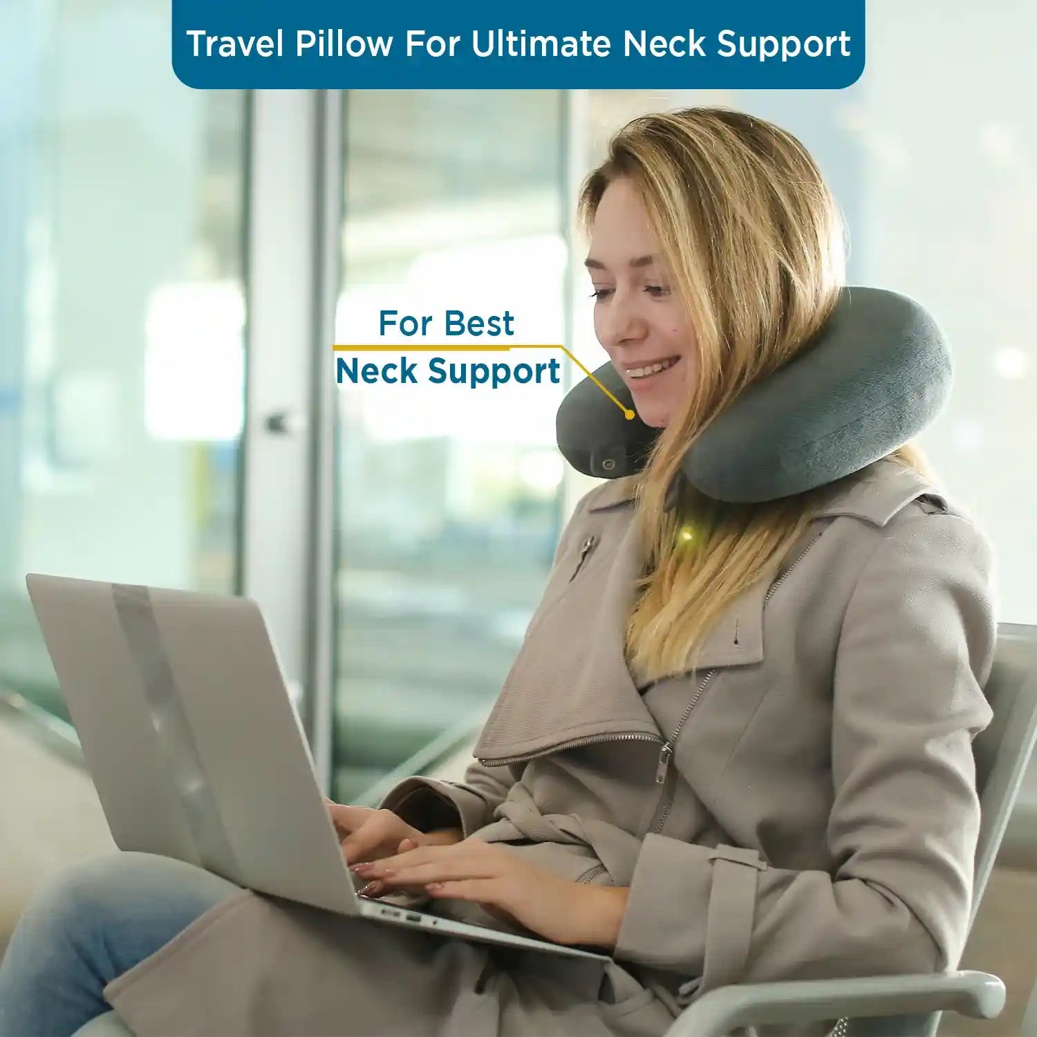 Super-Soft Memory Foam Travel Neck Pillow - Velvet Fabric