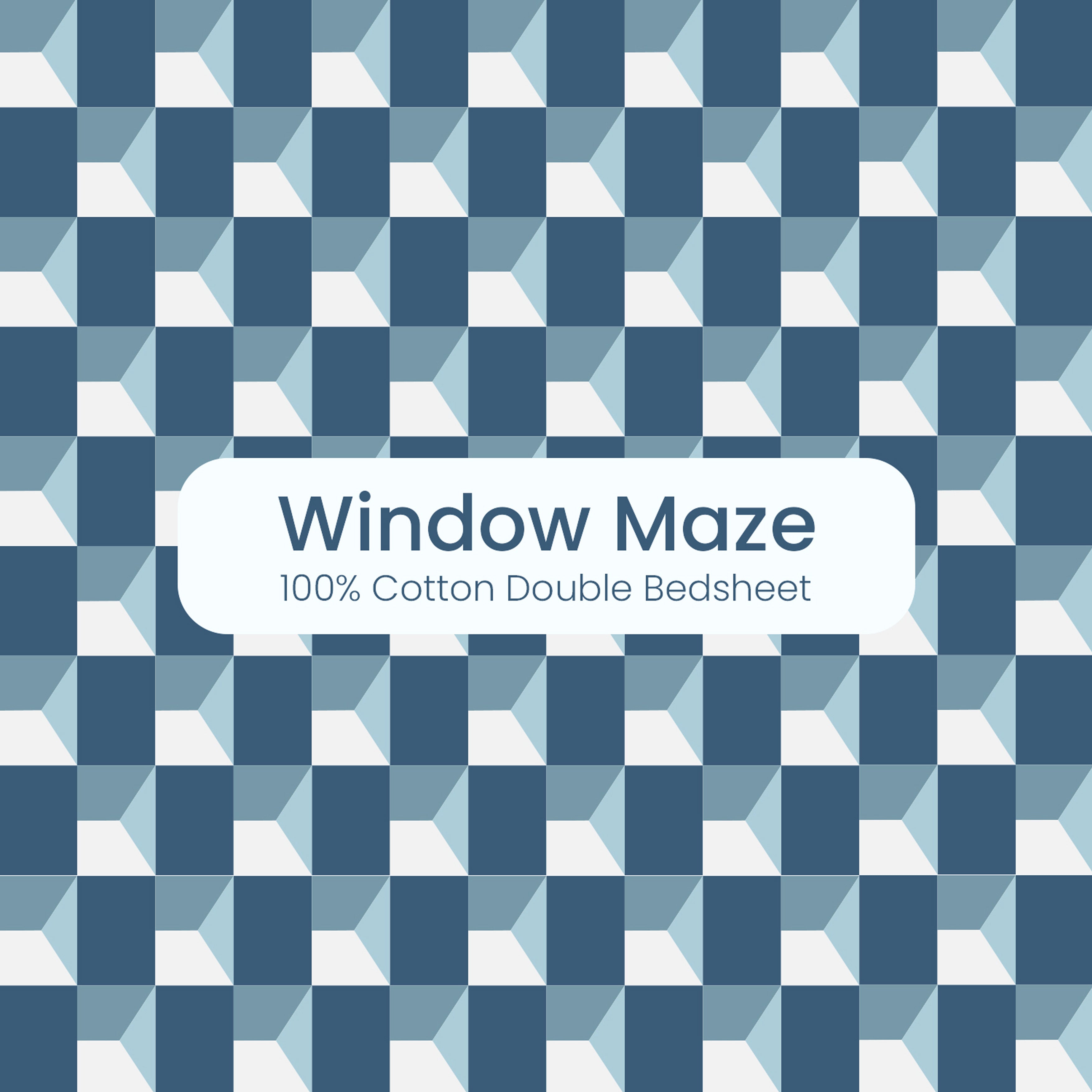 Window Maze in Teal-Blue, 100% Cotton Double Bedsheet, 180 TC with 2 Pillow Cover