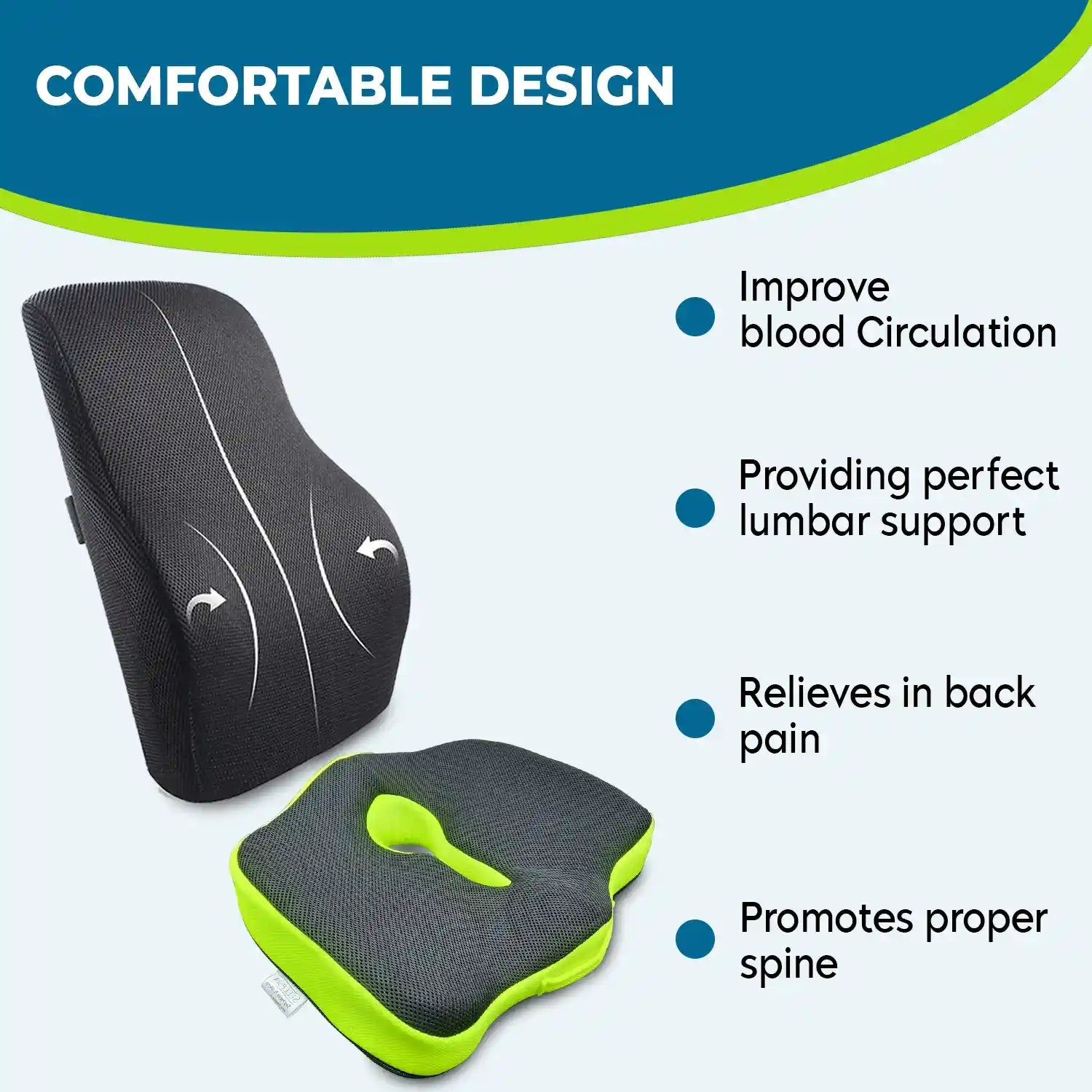 Orthopedic Memory Foam Lumbar Support Backrest Cushion & Coccyx Seat Cushion (Combo) | For Sciatica, Tailbone & Back Pain Relief