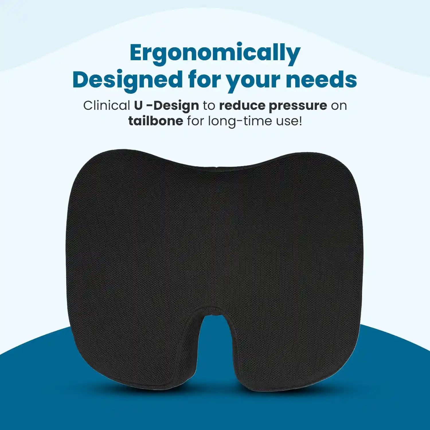 Orthopedic Memory Foam U-Shaped Coccyx Seat Cushion for Tailbone, Sciatica & Back Pain Relief - Mesh Black