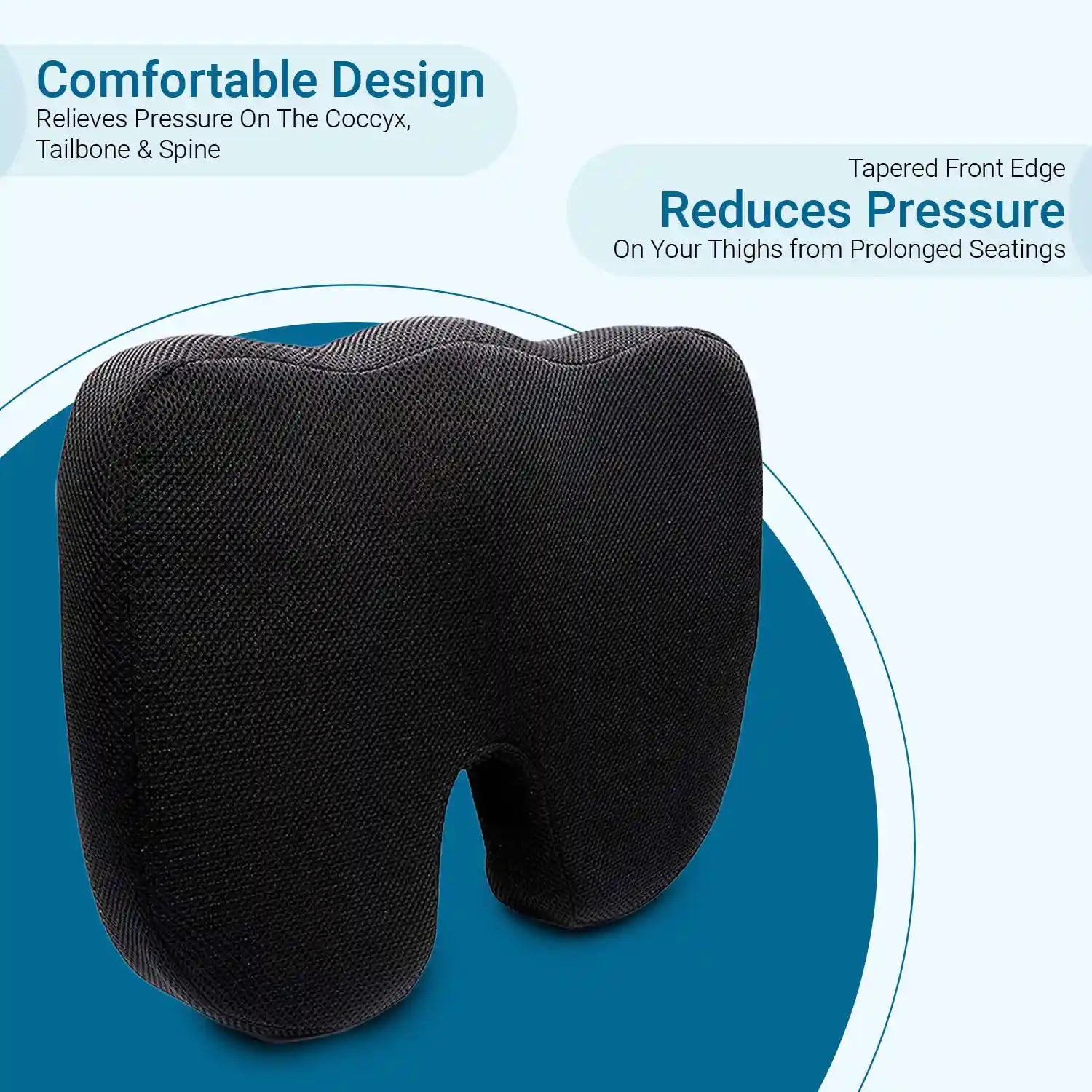 Orthopedic Memory Foam U-Shaped Coccyx Seat Cushion for Tailbone, Sciatica & Back Pain Relief - Mesh Black