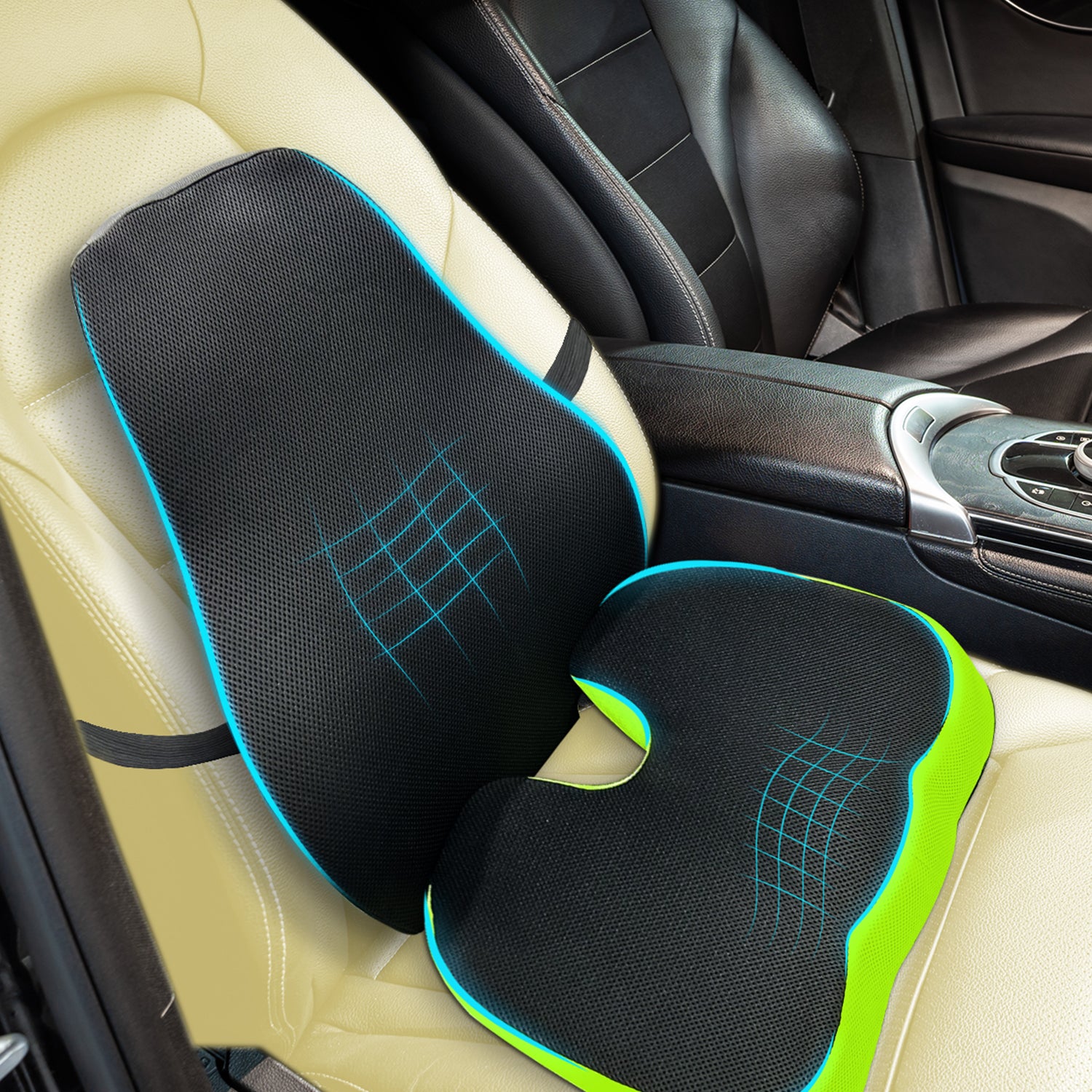 Lumbar Support Memory Foam Cushion, U-Shaped Coccyx Seat Cushion Combo For Car