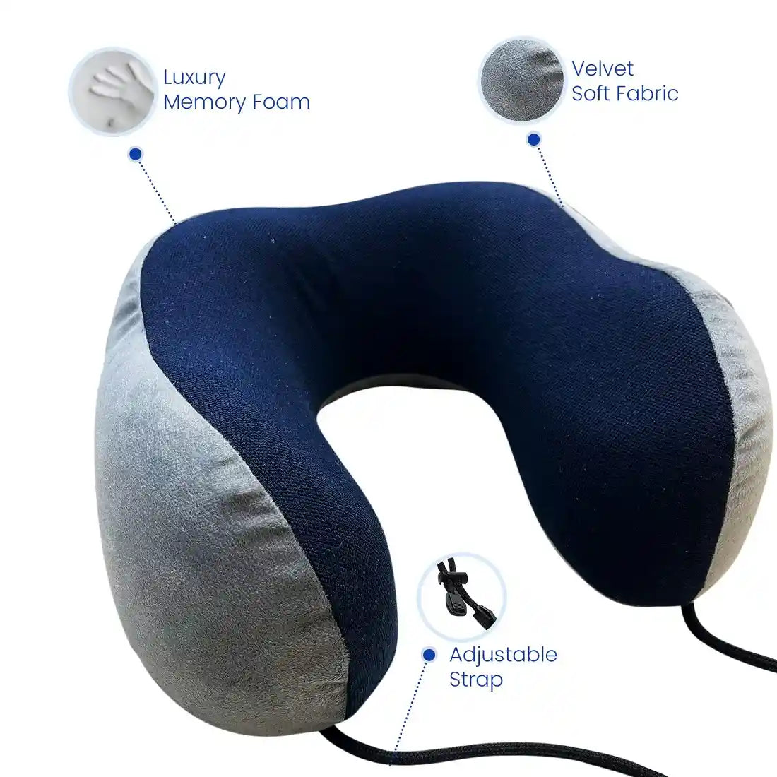 Travel Pillow for Neck with Memory Foam (Super-Soft) - Velvet Fabric