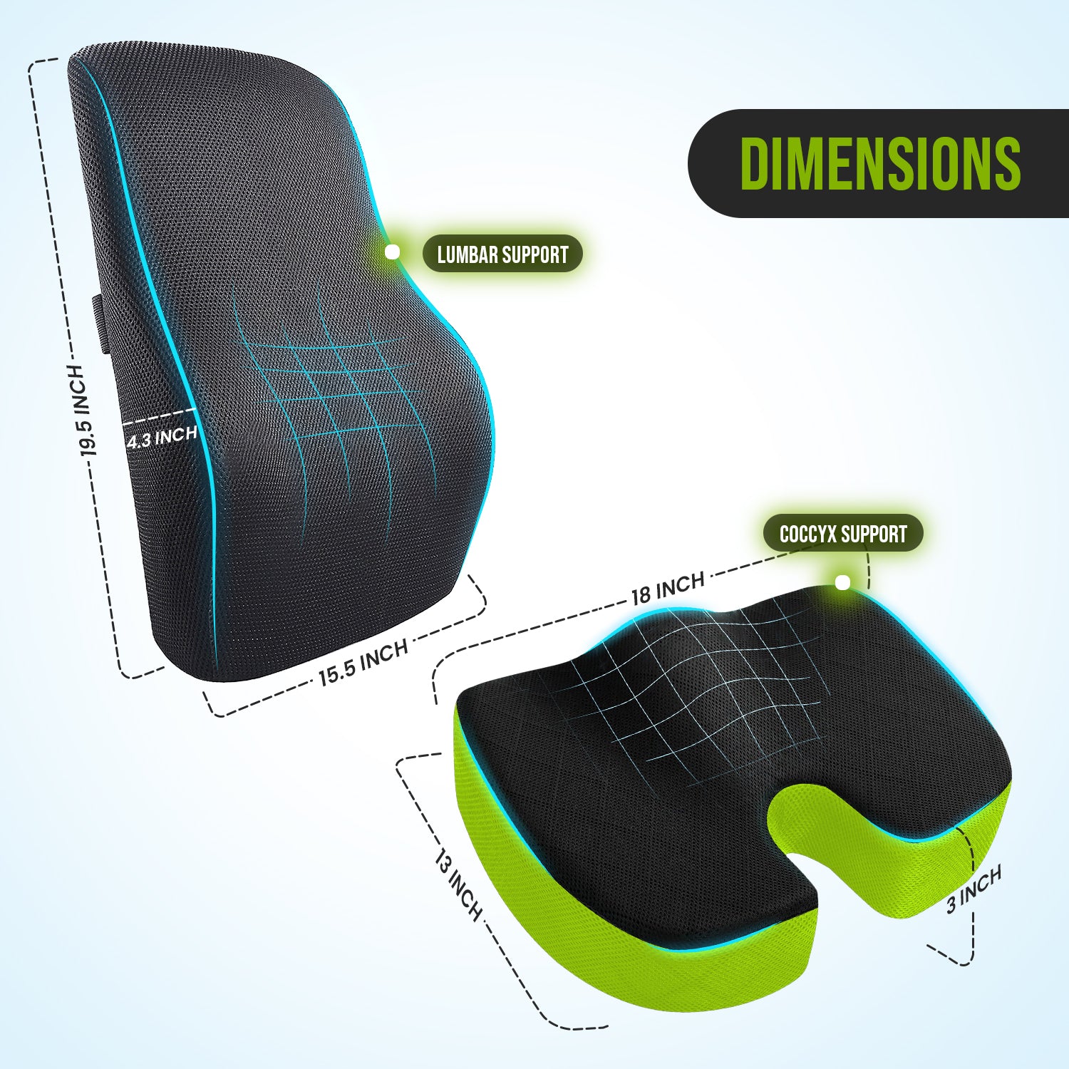 Lumbar Support Memory Foam Cushion, U-Shaped Coccyx Seat Cushion Combo For Car