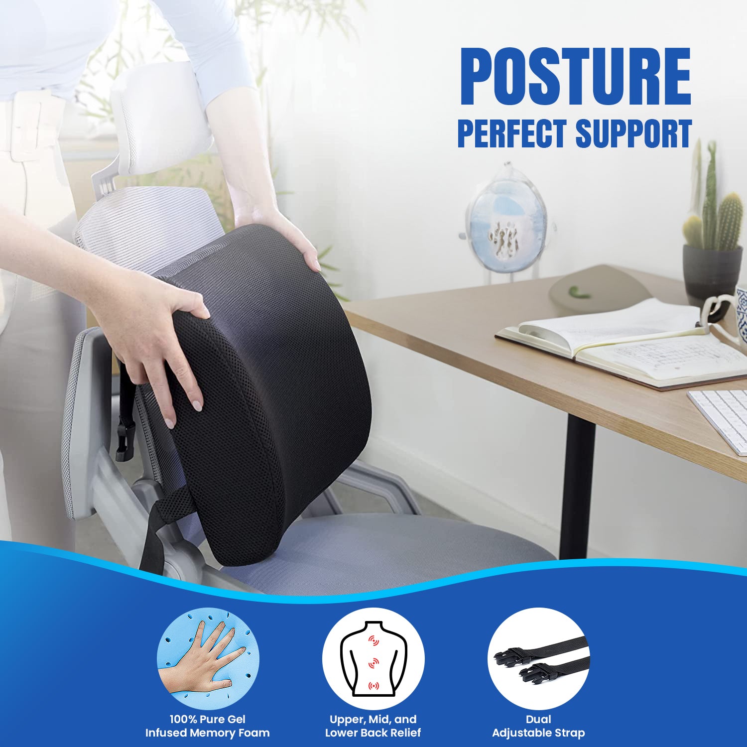 Orthopedic Memory Foam Half-Lumbar Support Backrest Cushion