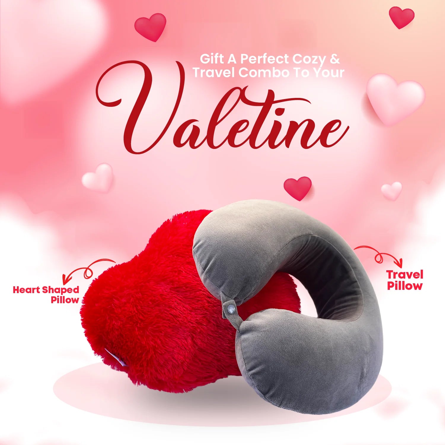 Heart Shape Pillow & Travel Neck Pillow- Combo