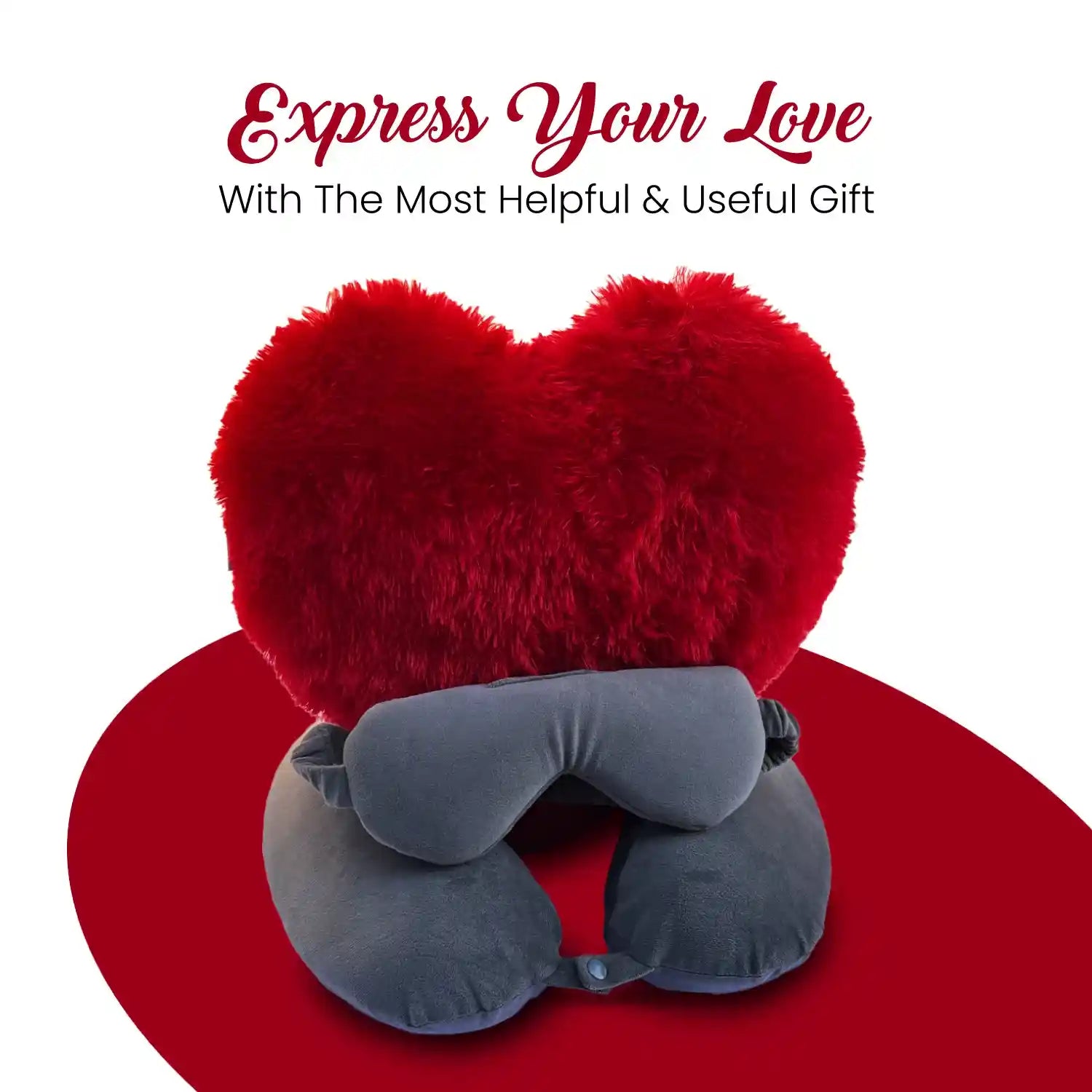 Heart Shape Pillow, Eye Mask & Travel Neck Pillow Combo