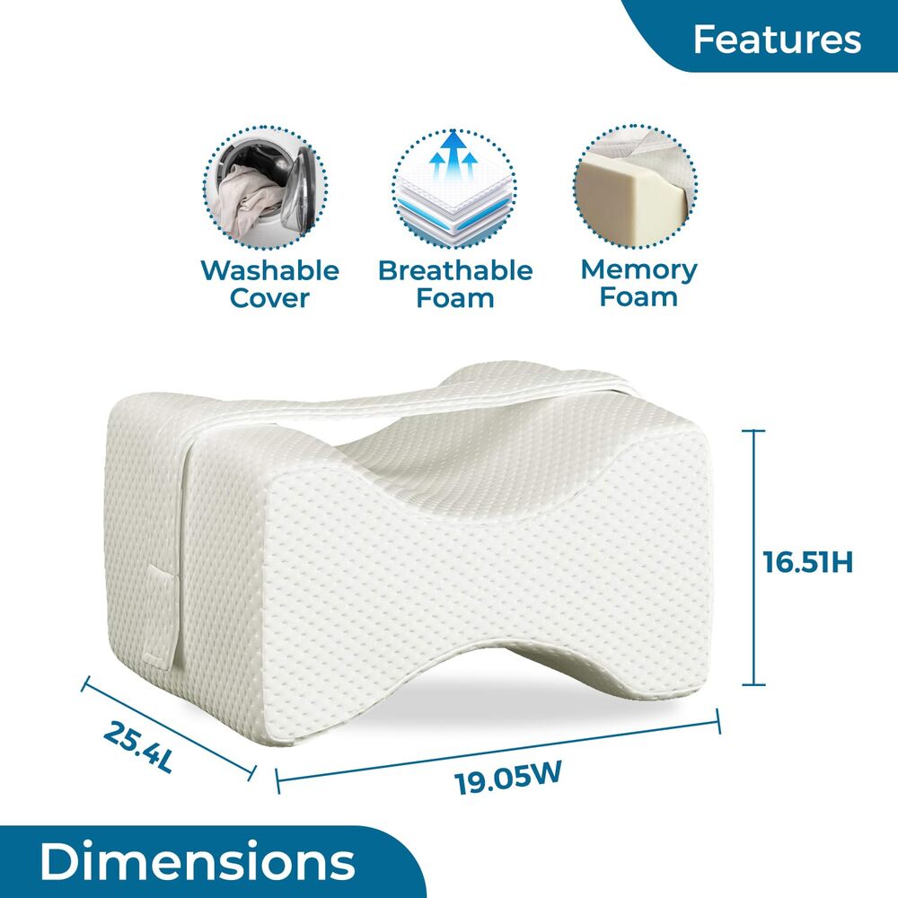 Knee Pillow with Orthopedic Memory Foam For Knee & Leg Support - Pillow for Side Sleeper