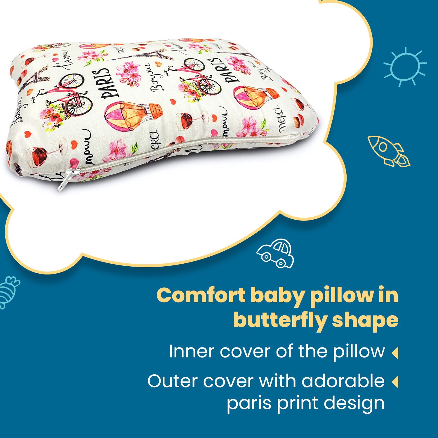 Butterfly Baby Pillow with Memory Foam